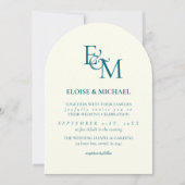 Classic Teal Blue Monogram Minimalist Wedding Kaart (Voorkant)
