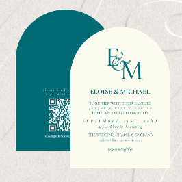 Classic Teal Blue Monogram Minimalist Wedding Kaart