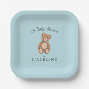 Classic Teddy Bear Blauw Baby shower Papieren Bordje
