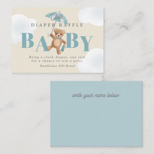 Classic Teddy Bear Blauw Beige Baby Luier Raffle Informatiekaartje (Voorkant / Achterkant)