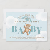 Classic Teddy Bear Blue Barly Wachten Baby shower Kaart (Voorkant)