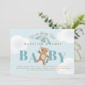 Classic Teddy Bear Blue Barly Wachten Baby shower Kaart (Staand voorkant)