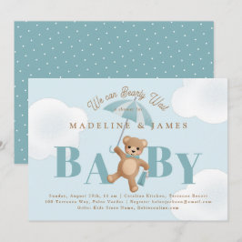 Classic Teddy Bear Blue Barly Wachten Baby shower Kaart