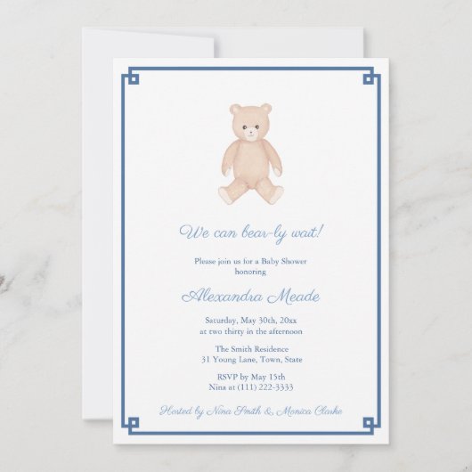 Classic Teddy Bear Boy Baby shower Party Kaart (Voorkant)
