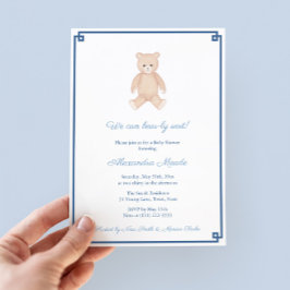 Classic Teddy Bear Boy Baby shower Party Kaart