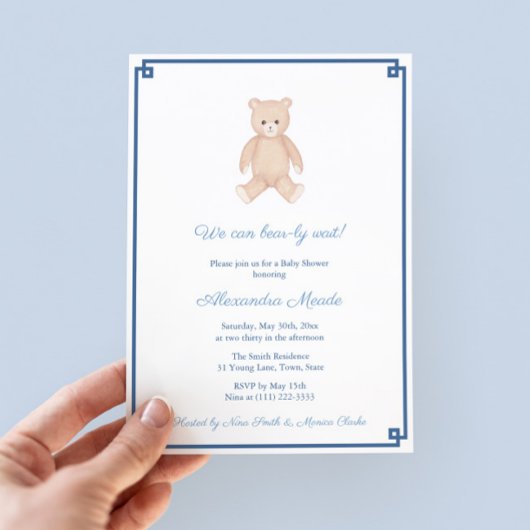 Classic Teddy Bear Boy Baby shower Party Kaart
