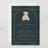 Classic Teddy Bear Green & Blue Plaid Baby Shower Kaart (Voorkant)