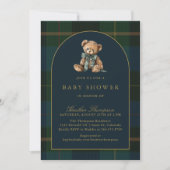 Classic Teddy Bear Green & Blue Plaid Baby Shower Kaart (Voorkant)