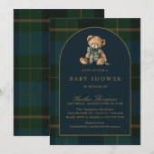 Classic Teddy Bear Green & Blue Plaid Baby Shower Kaart (Voorkant / Achterkant)