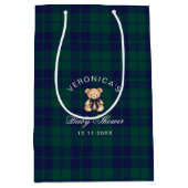 Classic Teddy Bear Navy Plaid Baby Shower Medium Cadeauzakje (Voorkant)