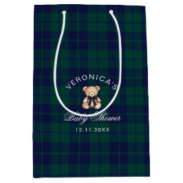 Classic Teddy Bear Navy Plaid Baby Shower Medium Cadeauzakje