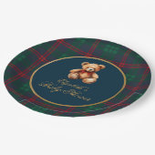 Classic Teddy Bear Navy Plaid Preppy Baby Shower Papieren Bordje (Gekanteld)