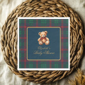 Classic Teddy Bear Navy Plaid Preppy Baby Shower Servet