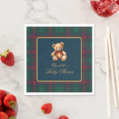Classic Teddy Bear Navy Plaid Preppy Baby Shower Servet (Insitu)