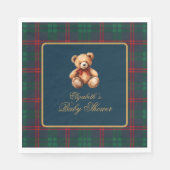 Classic Teddy Bear Navy Plaid Preppy Baby Shower Servet (Voorkant)