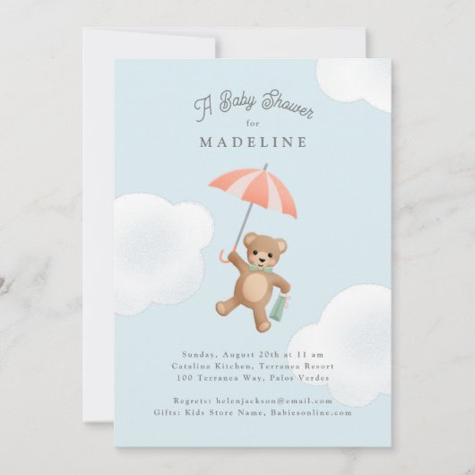 Classic Teddy Bear Pastel Baby shower Kaart (Voorkant)