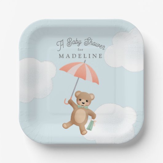 Classic Teddy Bear Pastel Baby shower Papieren Bordje (Voorkant)