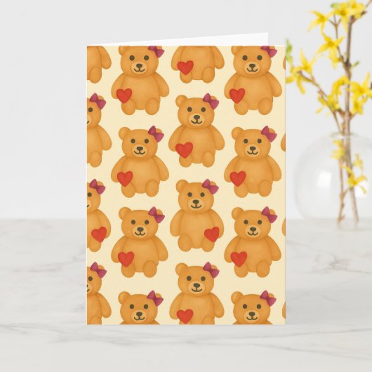 Classic Teddy Bear Pattern Blank Wenskaart Kaart (Gele Bloem)