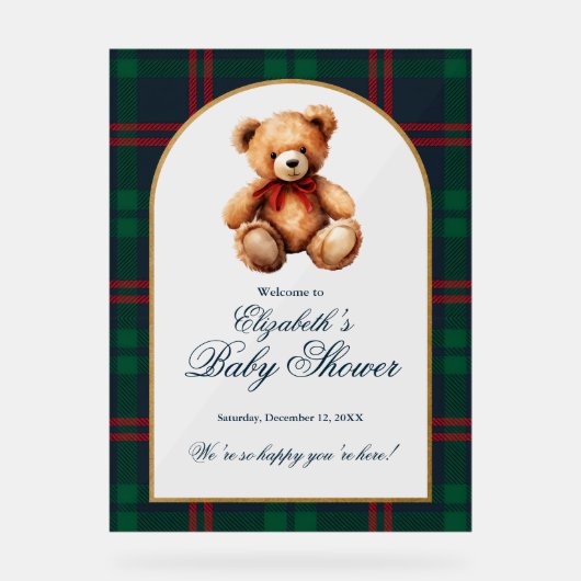 Classic Teddy Bear Preppy Baby Shower Welcome Acryl Bord (Voorkant)