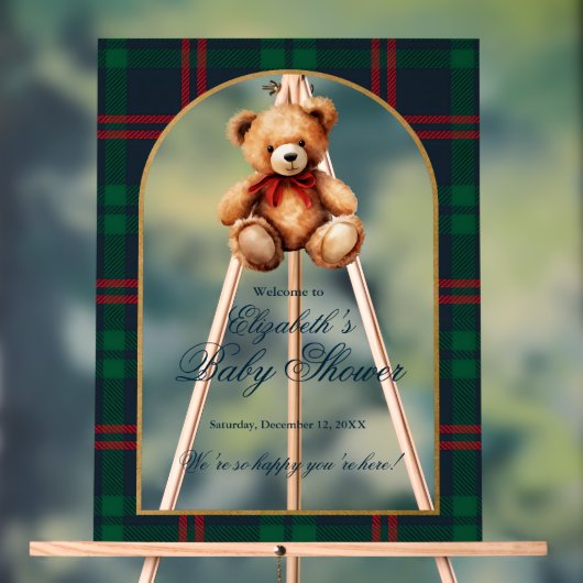 Classic Teddy Bear Preppy Baby Shower Welcome Acryl Bord (Neutraal)