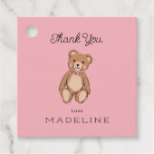 Classic Teddy Bear Roze Baby shower Bedankjes Labels (Voorkant)
