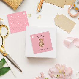 Classic Teddy Bear Roze Baby shower Bedankjes Labels