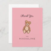 Classic Teddy Bear Roze Baby shower Bedankkaart (Voorkant / Achterkant)