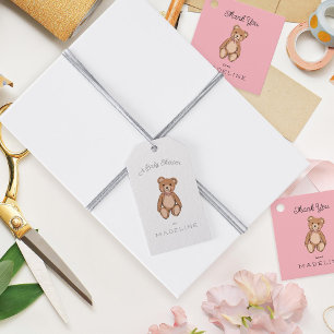 Classic Teddy Bear Roze Baby shower Cadeaulabel