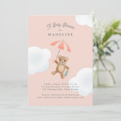 Classic Teddy Bear Roze Baby shower Kaart (Staand voorkant)