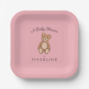 Classic Teddy Bear Roze Baby shower Papieren Bordje