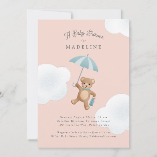 Classic Teddy Bear Roze en Blauw Baby shower Kaart (Voorkant)