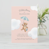 Classic Teddy Bear Roze en Blauw Baby shower Kaart (Staand voorkant)