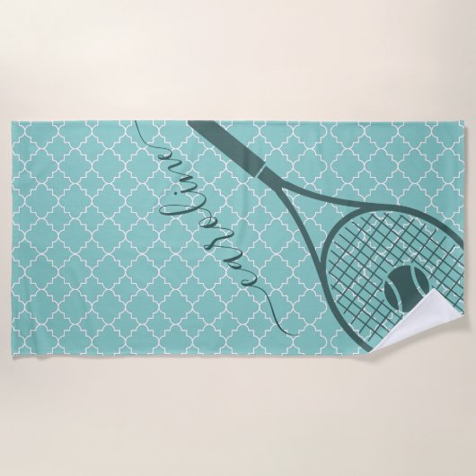 Classic Tennis Racket Ball Girl's Name Sport Style Strandlaken (Voorkant)