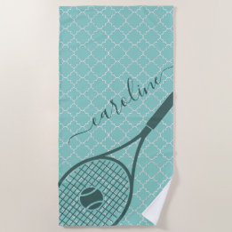 Classic Tennis Racket Ball Girl's Name Sport Style Strandlaken