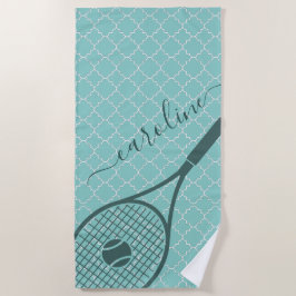 Classic Tennis Racket Ball Girl's Name Sport Style Strandlaken