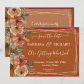 CLASSIC Terracotta Floral Herfst Save Date Kaart (Voorkant / Achterkant)