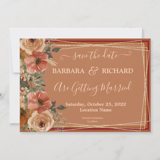 CLASSIC Terracotta Herfst Floral Save Date Kaart (Voorkant)