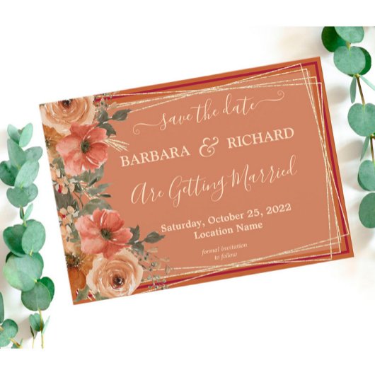 CLASSIC Terracotta Herfst Floral Save Date Kaart