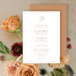 Classic Terracotta Script Monogram Weddenschap Kaart