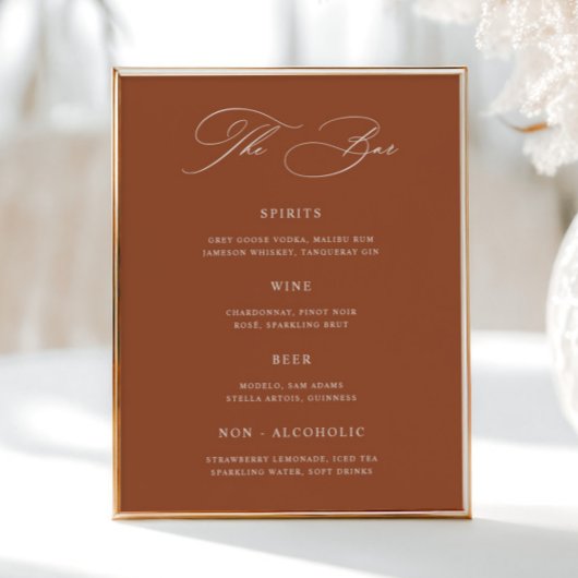 Classic Terracotta Wedding Bar Menu Poster