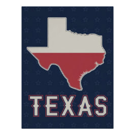 Classic Texas Map with Lone Star Flag and Stars Perfect Poster