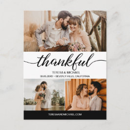 Classic Thankful Script 3 Fotohuwelijk Briefkaart