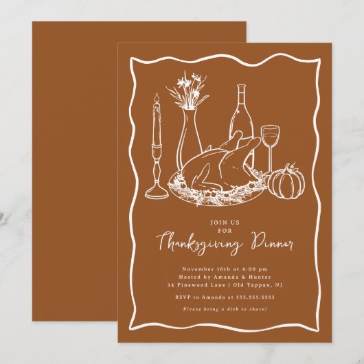 Classic Thanksgiving Dinner Invitation Kaart (Voorkant / Achterkant)
