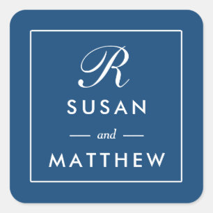 Classic Thin Border Monogram Sticker, Navy Blue Vierkante Sticker