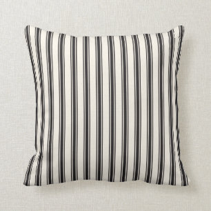 Classic Ticking Stripe Pattern Black en Cream Kussen