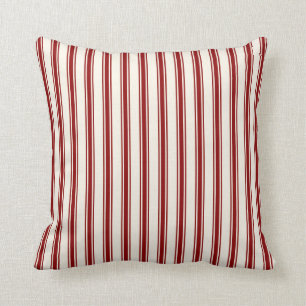 Classic Ticking Stripe Pattern Red en Cream Kussen