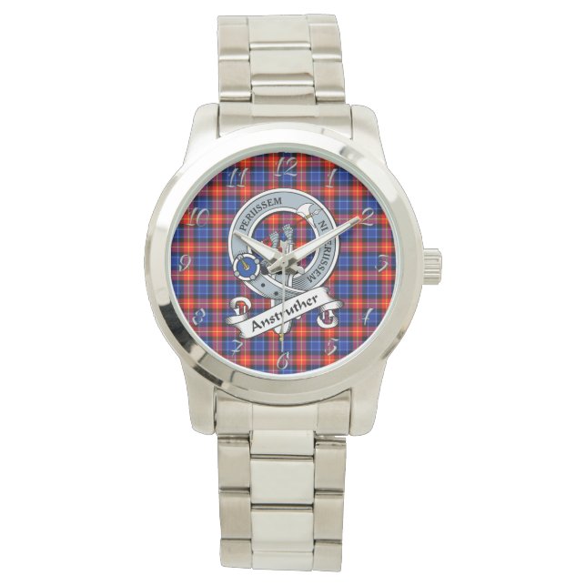 Classic Timeless Clan Anstruther Badge Tartan Plai Horloge (Voorkant)