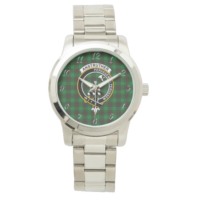 Classic Timeless Clan Anstruther Hunting Tartan Horloge (Voorkant)