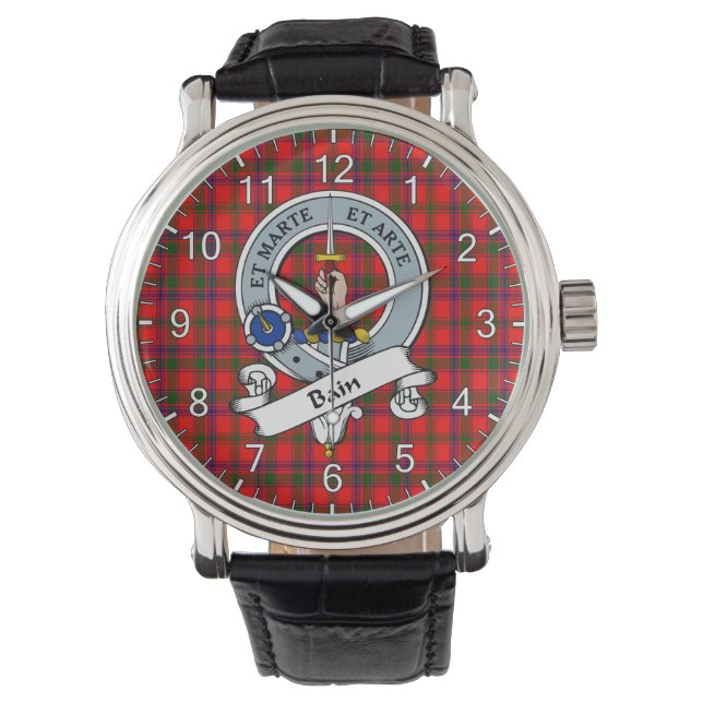 Classic Timeless Clan Bain Badge Tartan Plaid Gift Horloge (Voorkant)