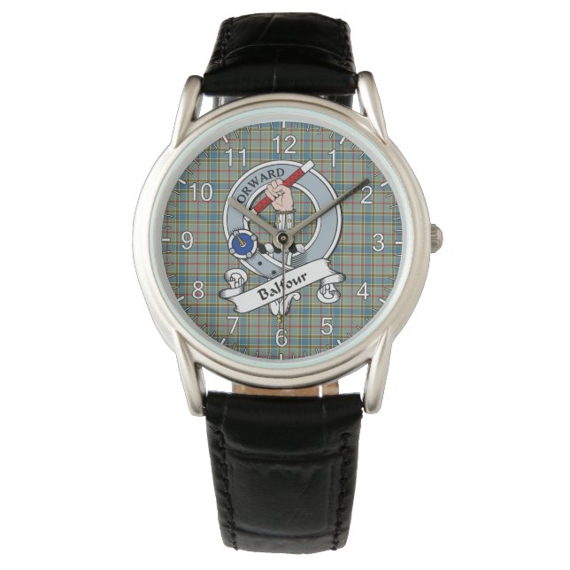 Classic Timeless Clan Balfour Badge Tartan Horloge (Voorkant)
